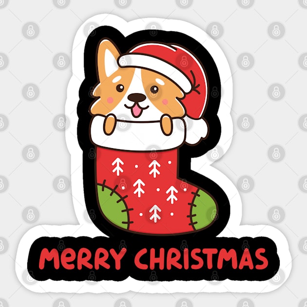 Welsh Corgi Christmas Funny Dog in Sock Pajamas Sticker by Shaniya Abernathy